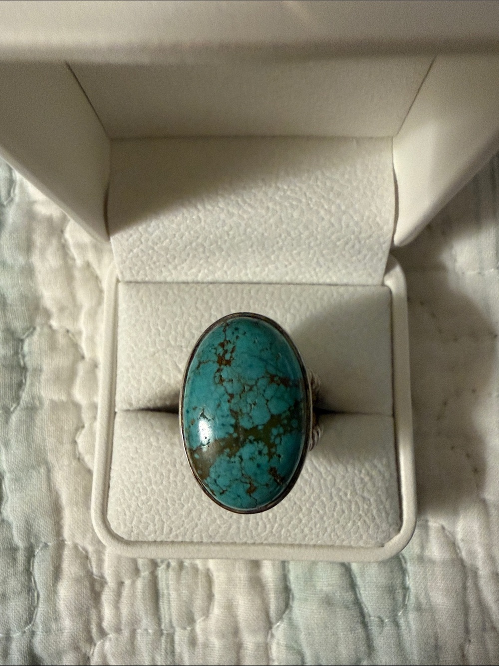 Turquoise Oval Statement Ring - Blue Turquoise Silver Band